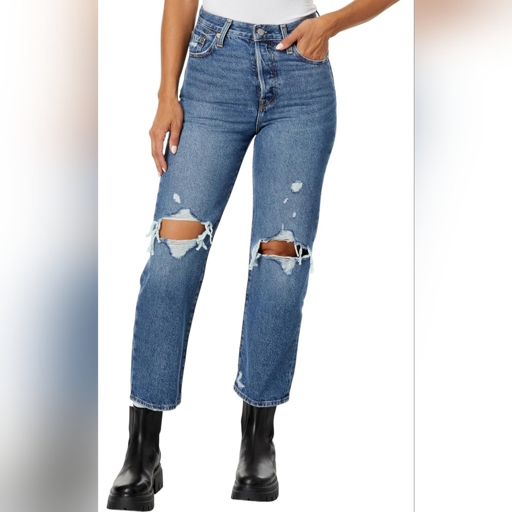 Levi's Classic Blue Ripped Wide Leg Jeans